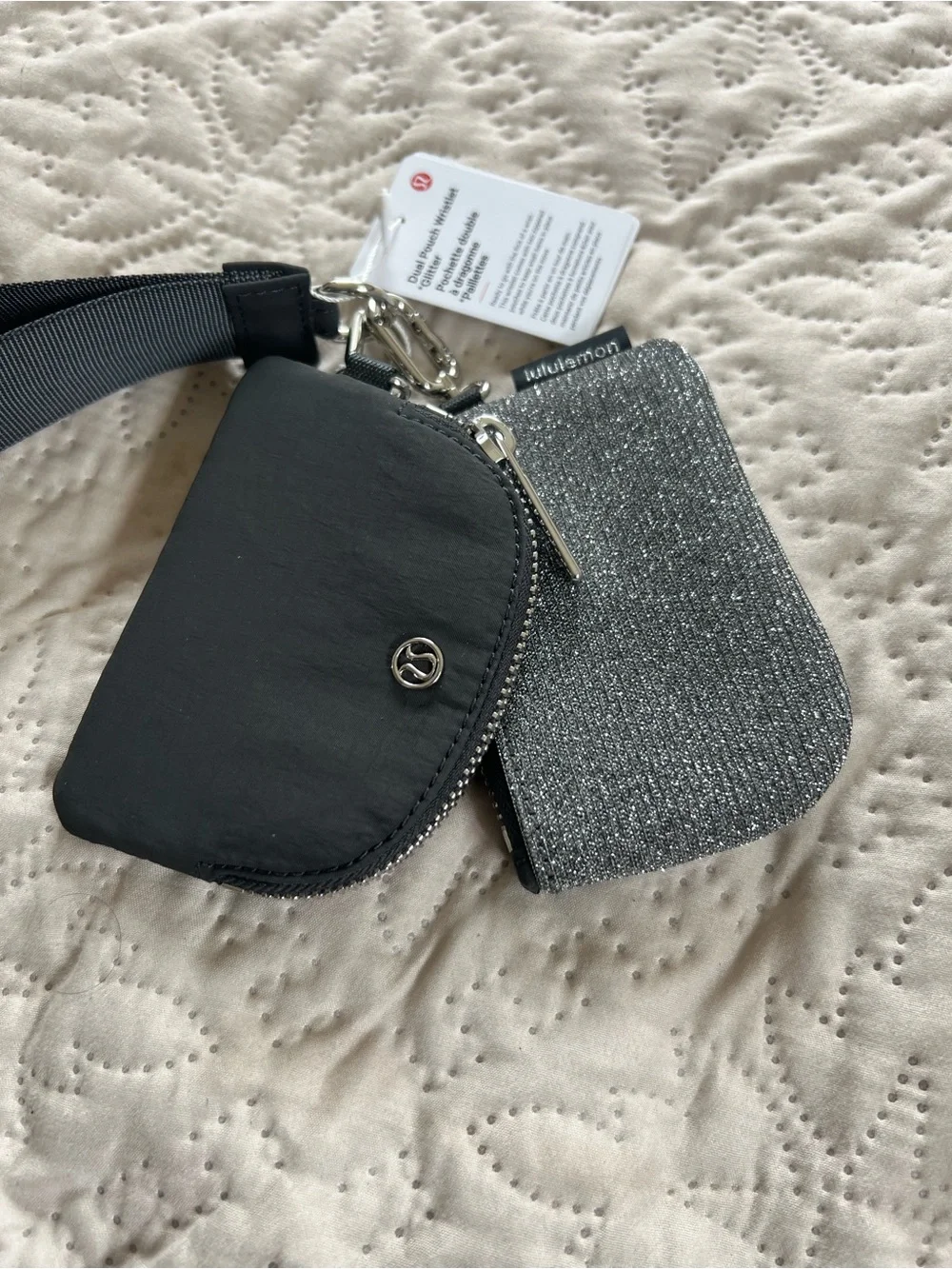 lululemon Glitter Silver & Black Key Pouch Duo with Wrist Strap